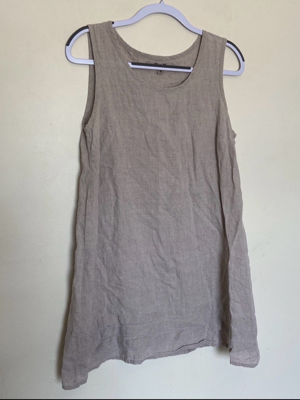 FLAX 100% Linen Sleeveless Boho Tank Dress Sz S Lagenlook Beach Summer Coverup